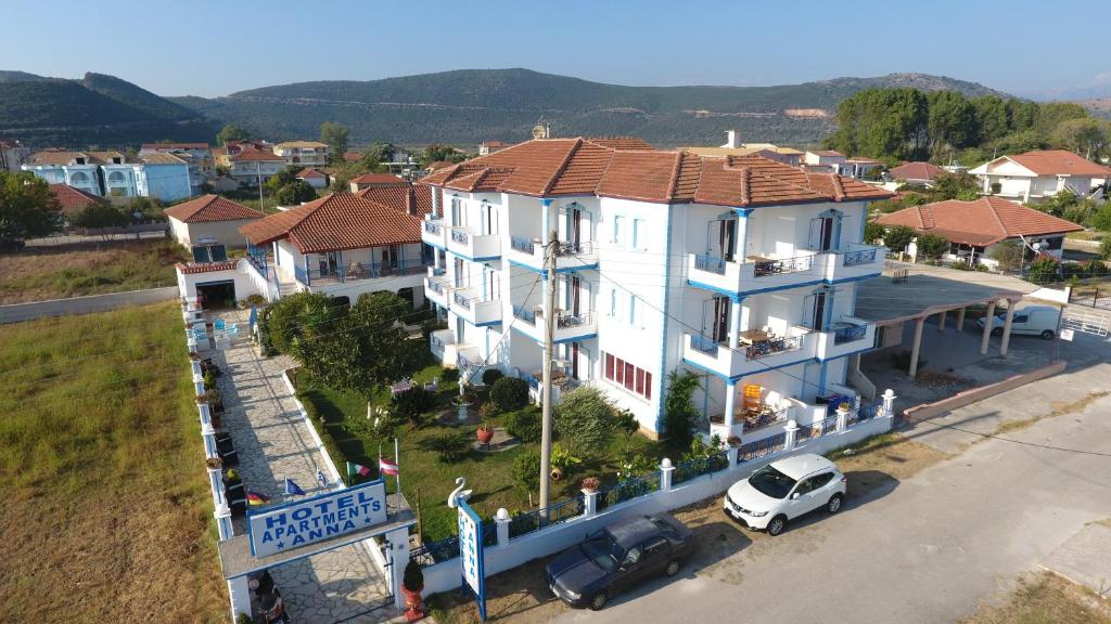 an aerial view of a large white house at Hotel Anna in Ammoudia
