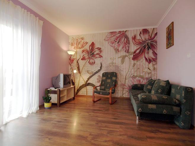 uma sala de estar com um sofá e uma televisão em Willa Kanada em Zakopane