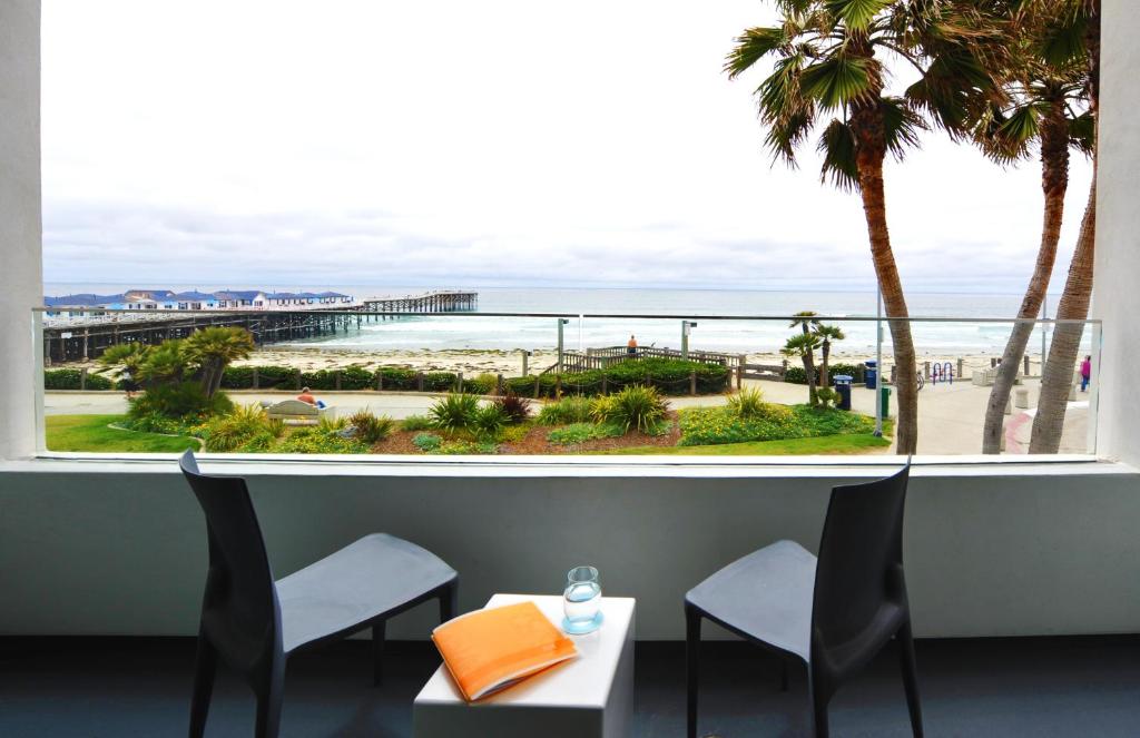 a view of the beach from a window in a hotel at Tower 23 Hotel in San Diego