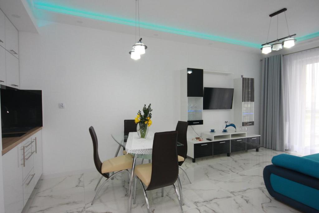 Televízia a/alebo spoločenská miestnosť v ubytovaní Marina House Gizycko