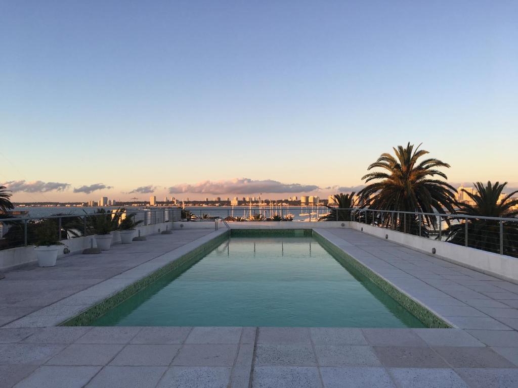 a swimming pool on the roof of a building at Gala Puerto Apartamento 108 in Punta del Este