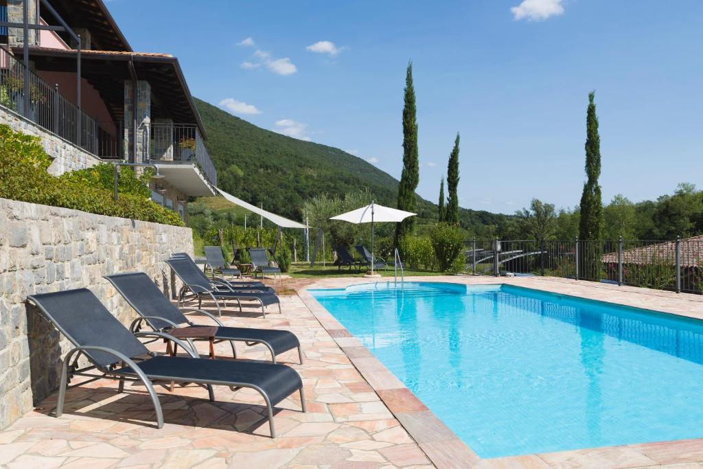 Het zwembad van Guest House Valentincic tussen de wijngaarden in de Brda streek in Slovenië