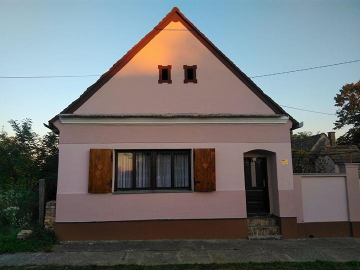 a small pink house with a roof at Nađ Holiday Home in Privlaka