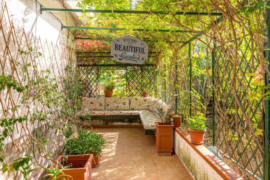 カリーニにあるVilla Violettaの温室のベンチ付き庭園