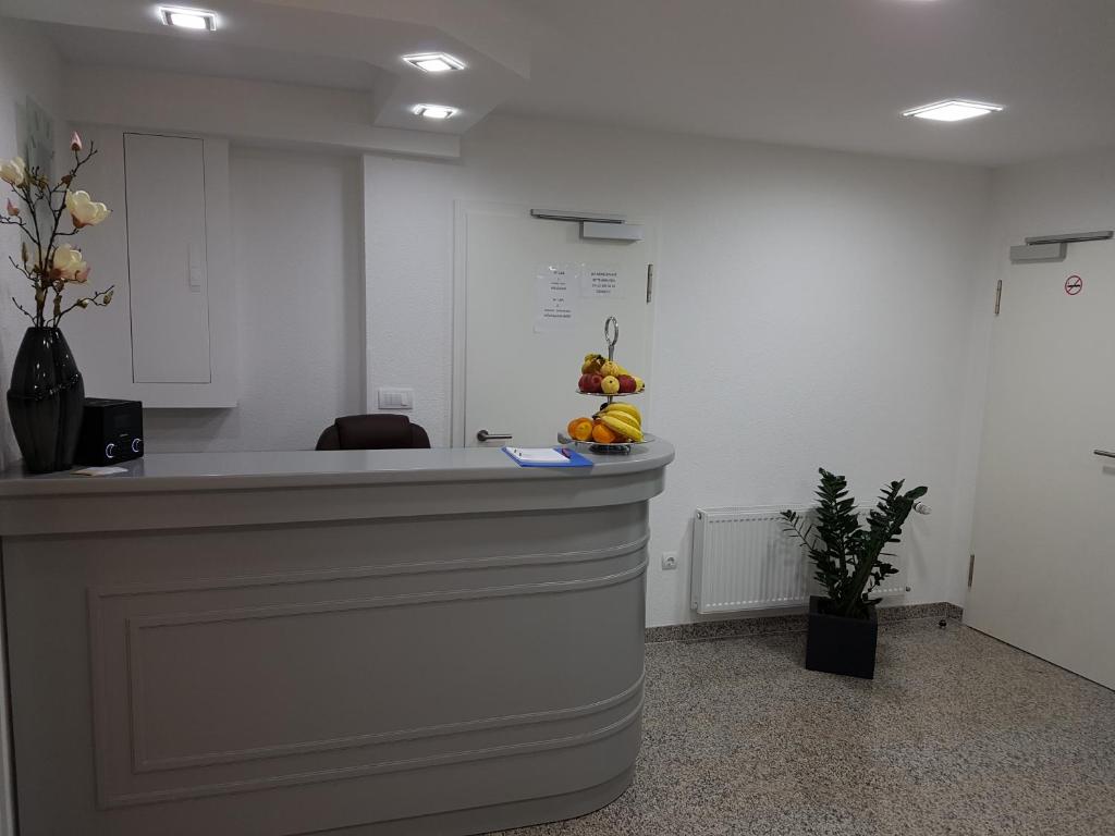 a kitchen with a counter with fruit on it at Hotel Soad in Salach