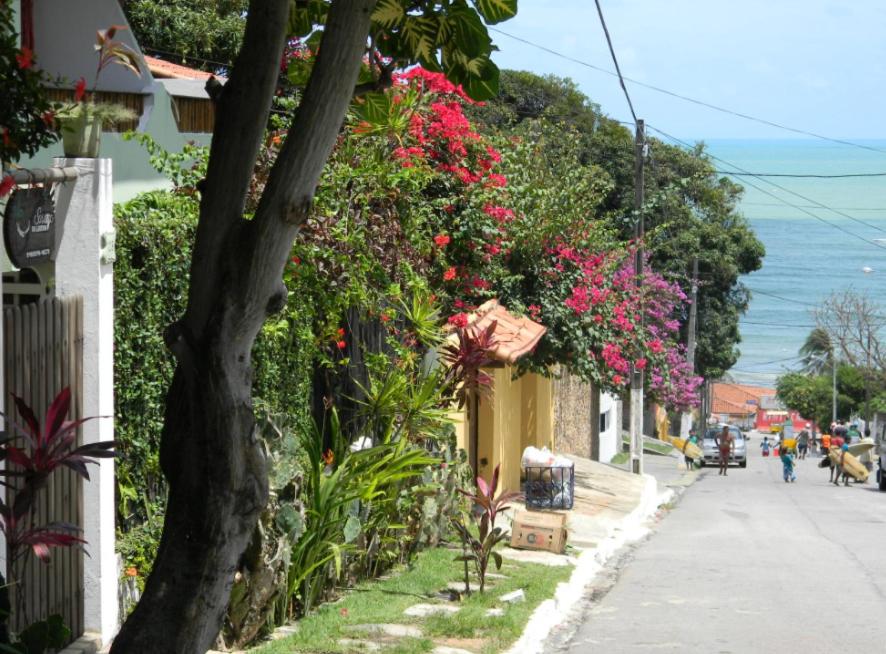 una calle con flores al lado de un edificio en Hospedagem Sossego da Ladeira, en Natal