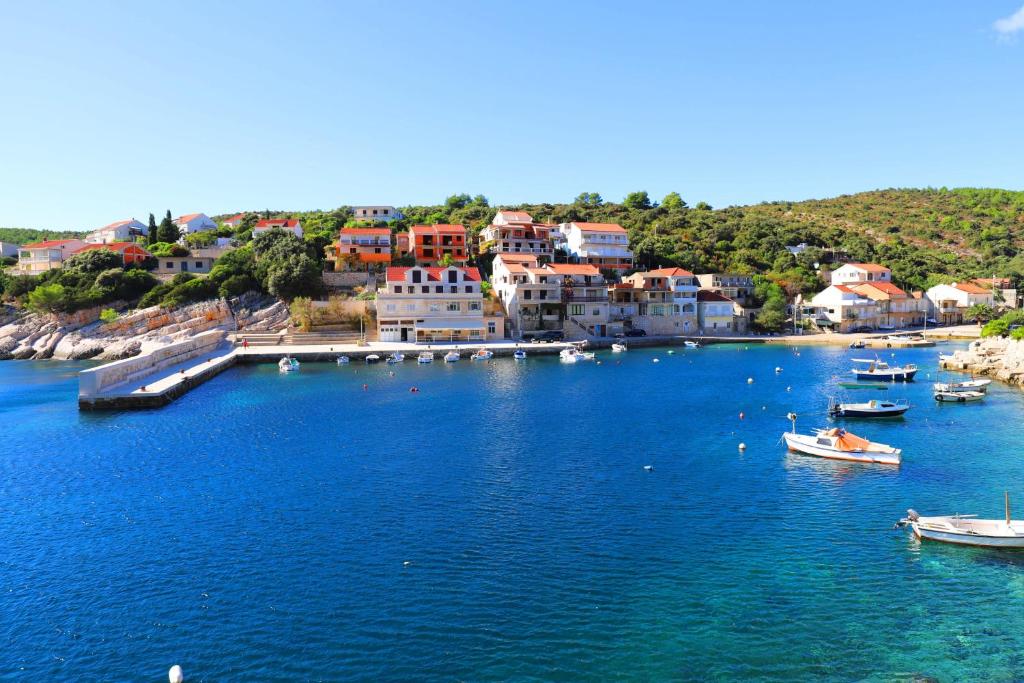 a group of boats in a large body of water at Apartmani Juraj in Zavalatica