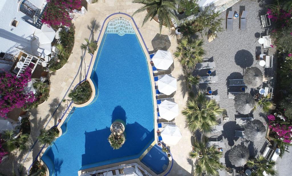 an overhead view of a water slide at a resort at Polikandia Hotel in Chora Folegandros