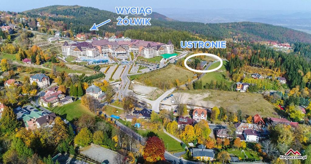 an aerial view of a resort in the mountains at Ustronie in Karpacz