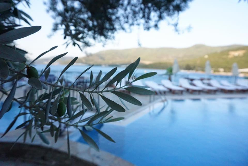 - une vue sur la piscine avec des chaises dans l'eau dans l'établissement Omar Hotel & Suites, à Torba