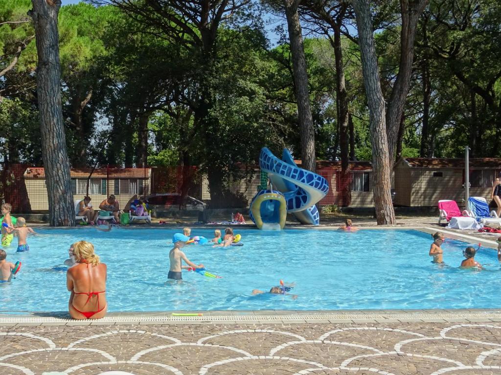 eine Gruppe von Personen in einem Schwimmbad in der Unterkunft Hama Mobilehome Grado in Grado