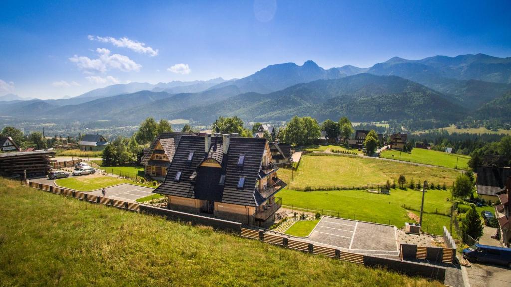 コシチェリスコにあるGiewont Residenceの山を背景にした丘の上の大家