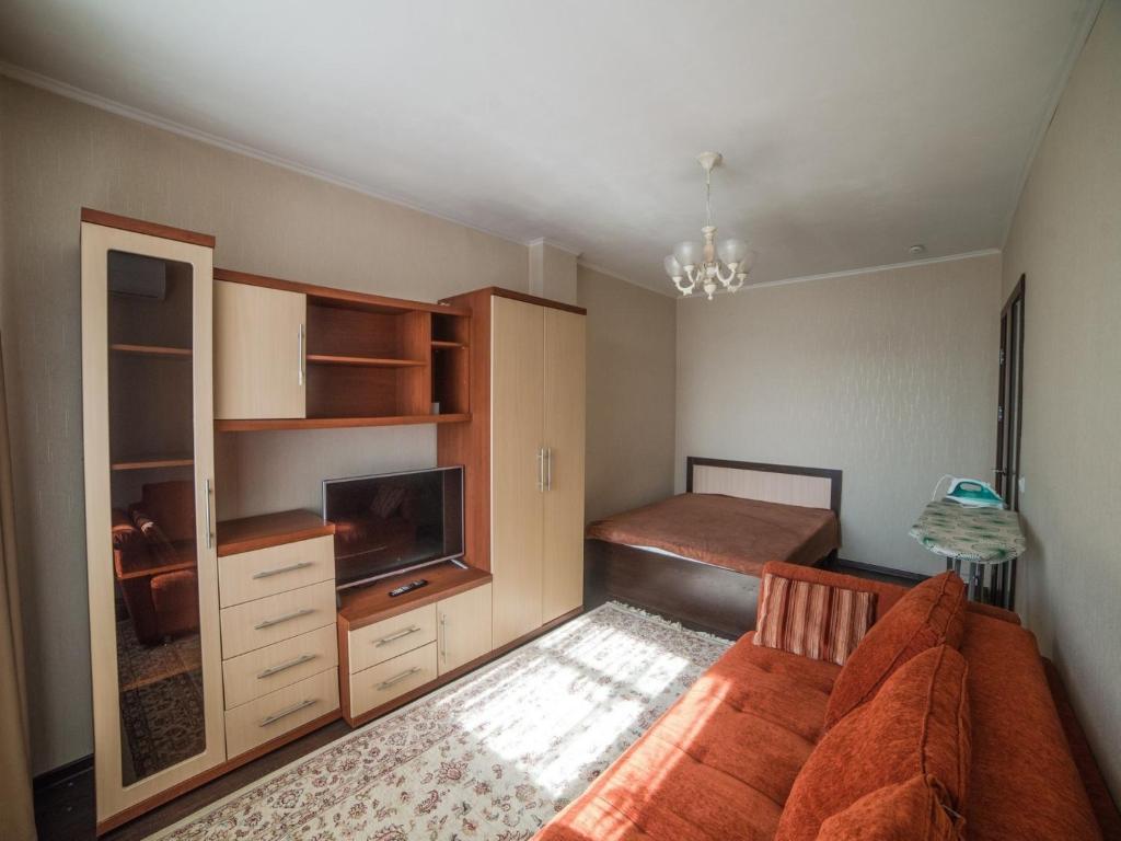 クラスノヤルスクにあるАпартаменты на Молокова 16のベッドルーム1室(ソファ、テレビ付)