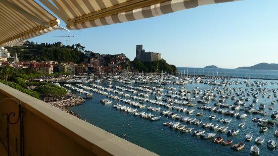 un puerto lleno de muchos barcos en el agua en Hotel Shelley e delle Palme, en Lerici