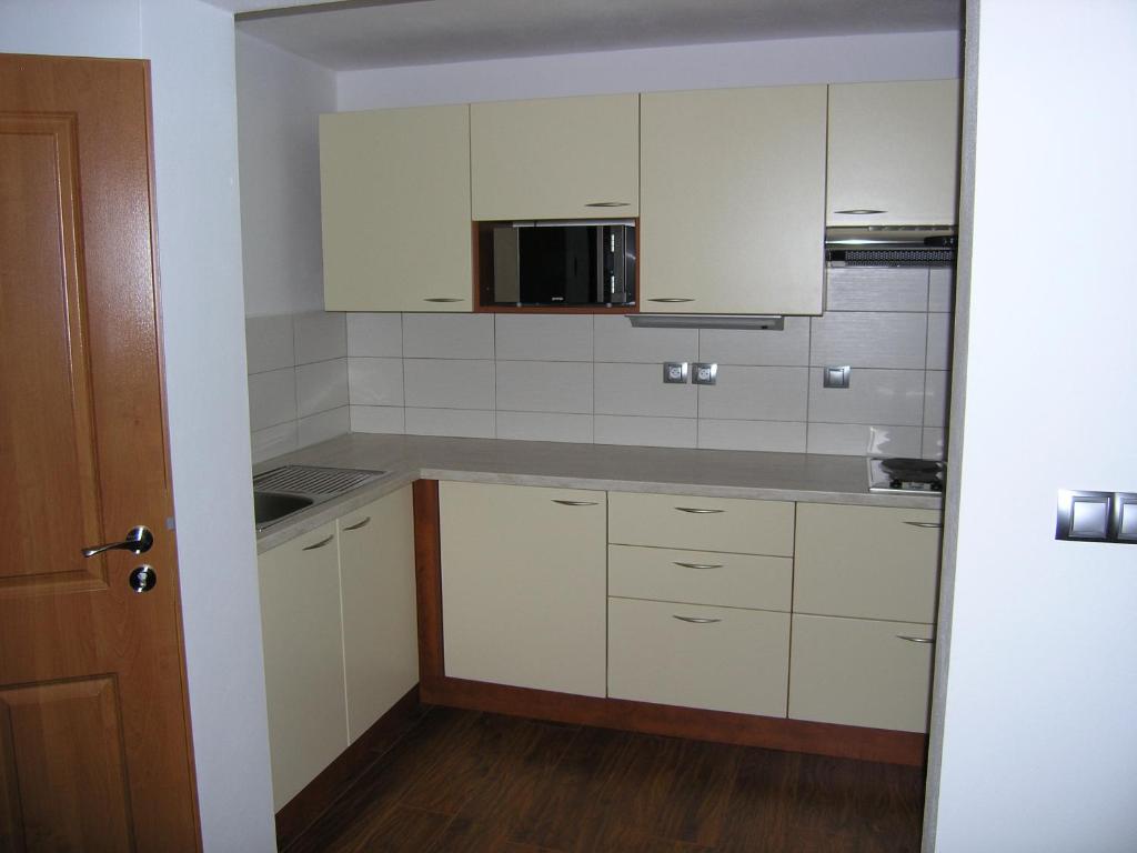 Kuchyň nebo kuchyňský kout v ubytování EA Apartmány na Filipce