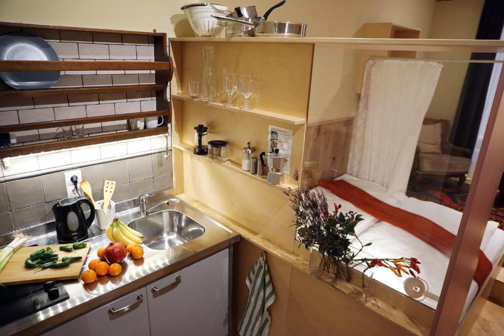 Kuchyň nebo kuchyňský kout v ubytování WANZ'inn Design Appartements