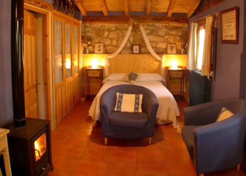 a bedroom with a bed and a chair in a room at Estudio rural Estrella Polar III in Huerta