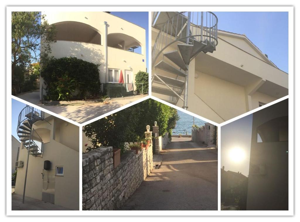 a collage of pictures of a building with a staircase at Apartment Onix in Brodarica