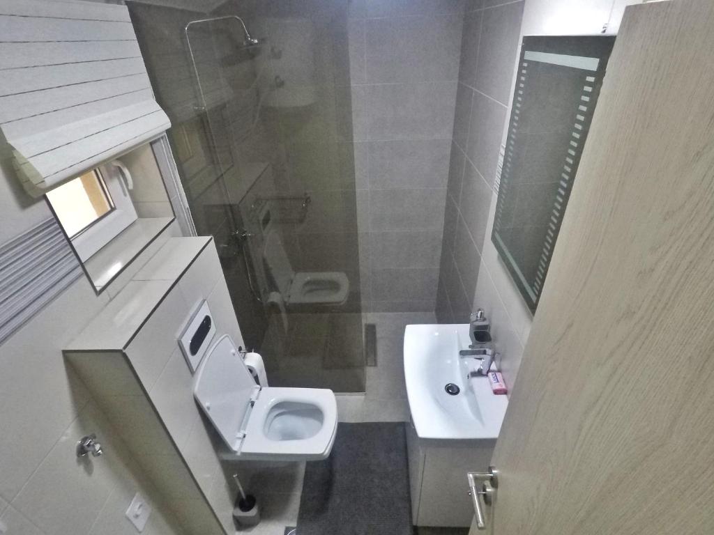 a small bathroom with a sink and a toilet at Studio apartman Centar in Banja Luka