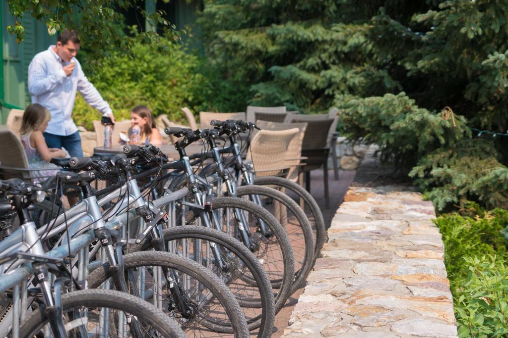 a row of bikes parked next to each other at Lake Louise Inn in Lake Louise