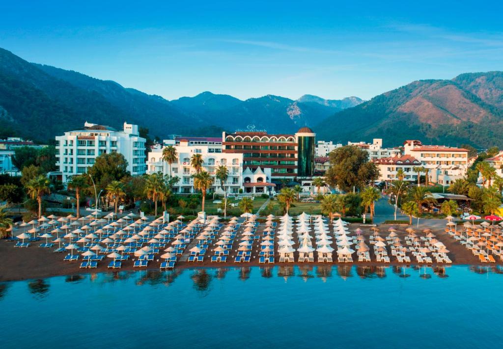 a view of a resort with a bunch of boats at Elite World Marmaris - Adult Only in Marmaris