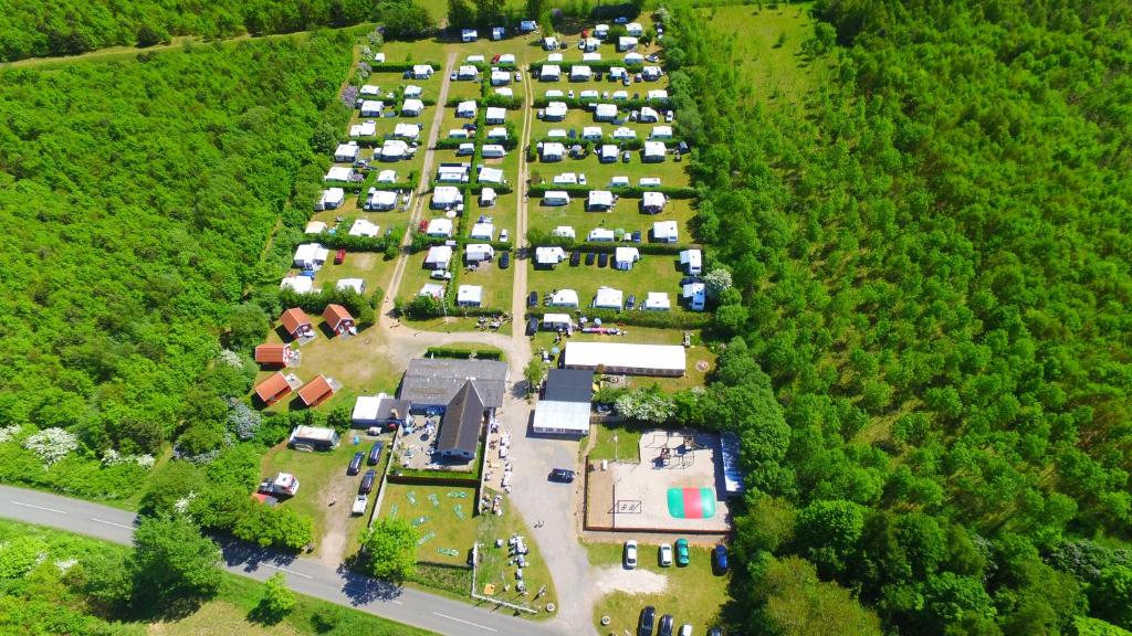 an overhead view of a parking lot with many vehicles at Kalundborg Camping in Kalundborg