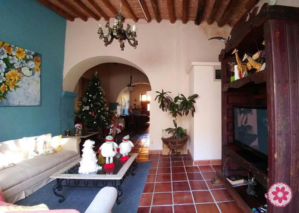 - un salon avec un arbre de Noël et un canapé dans l'établissement Hostal Doña Carlota Hotel, à Cuatrociénegas de Carranza