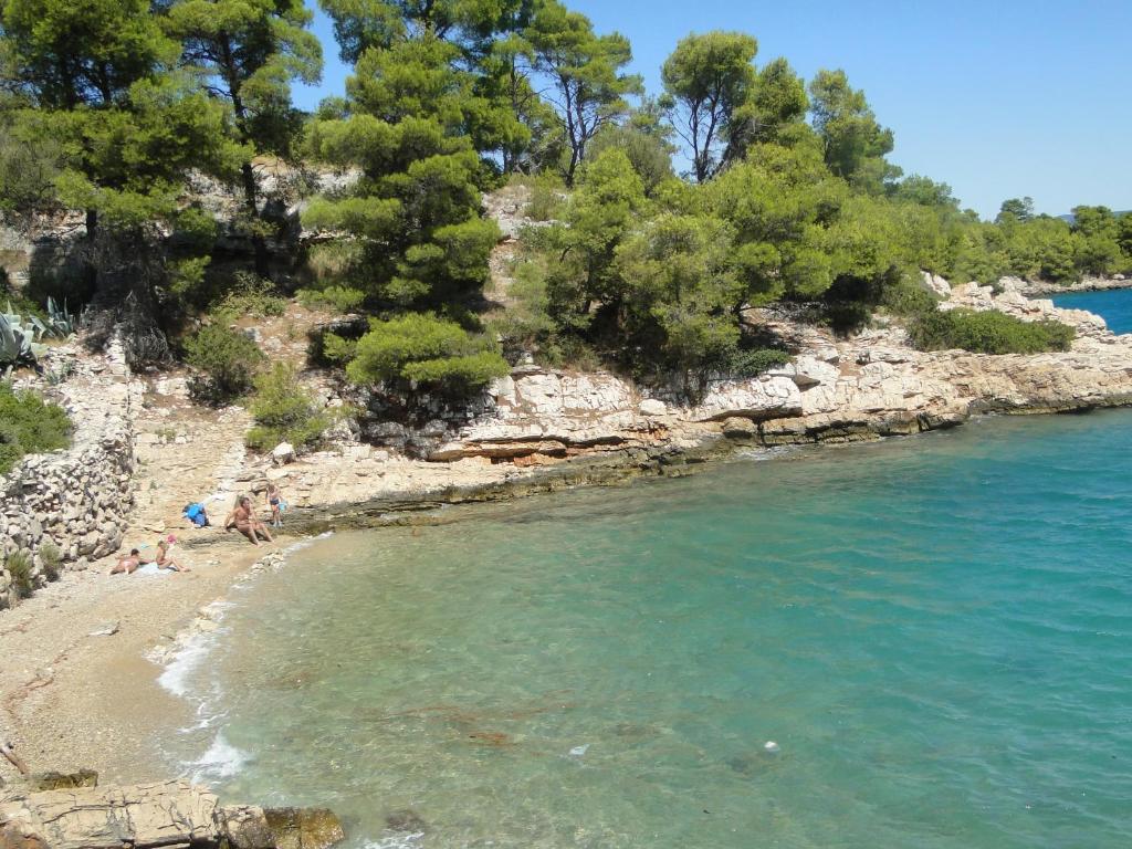 a group of people on a beach near the water at Villa Agava in Vrboska