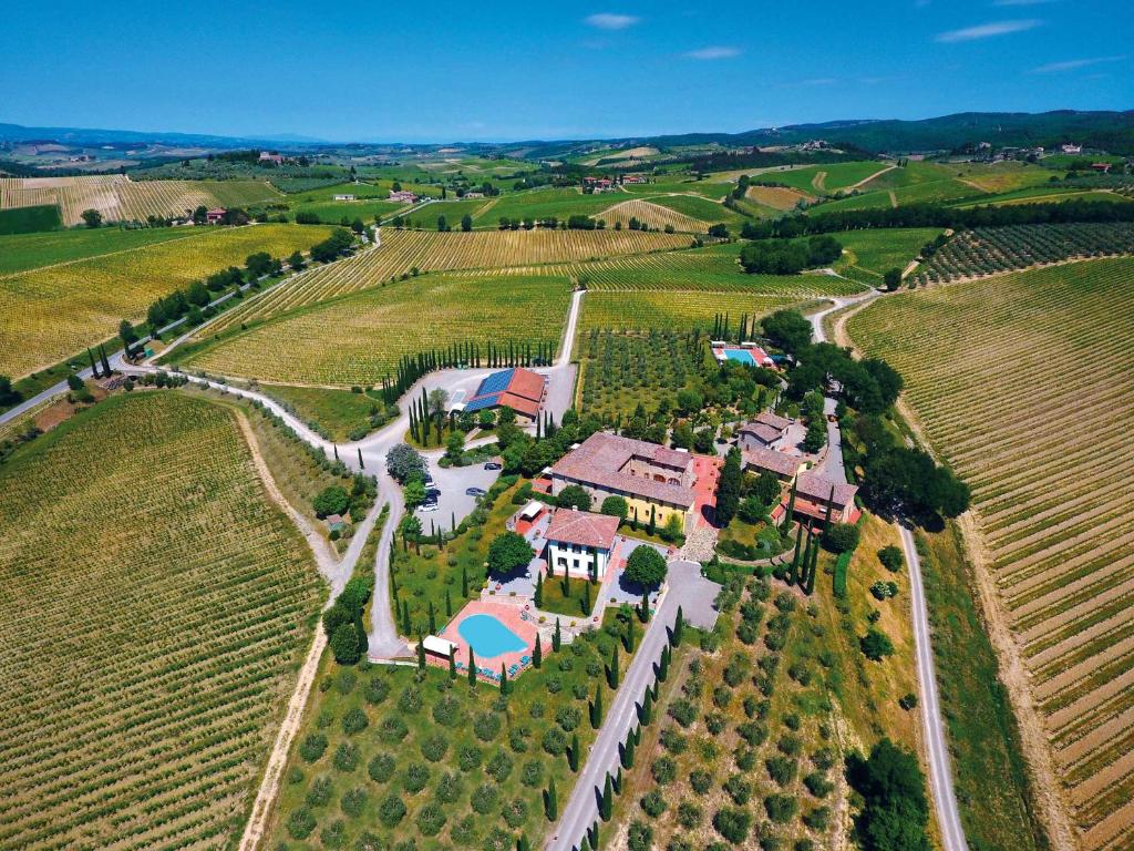 an aerial view of a house in a vineyard at Agriturismo Le Gallozzole in Monteriggioni