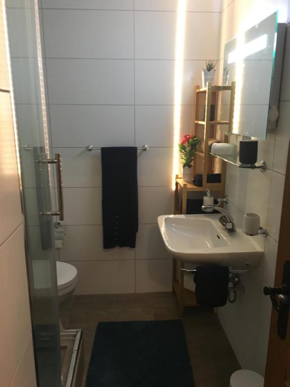 a bathroom with a sink and a toilet at Studio in Les Collons