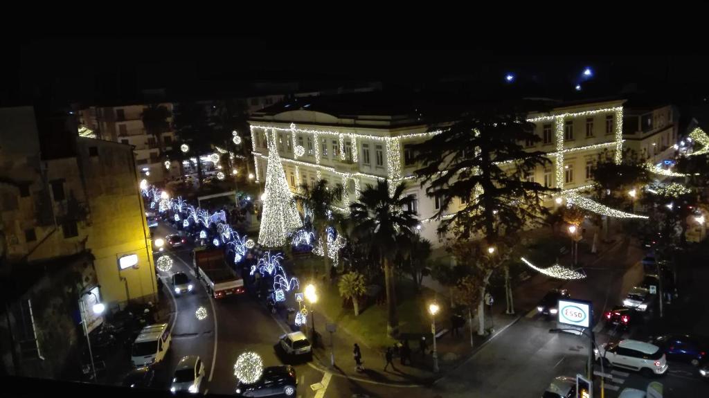 an overhead view of a city street with christmas lights at La Piazza in Sant'Agnello