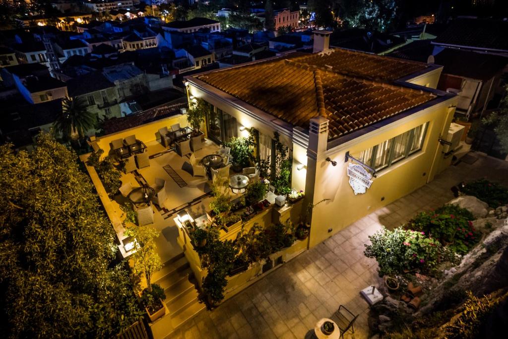 an overhead view of a house at night at Amfitriti Palazzo in Nafplio