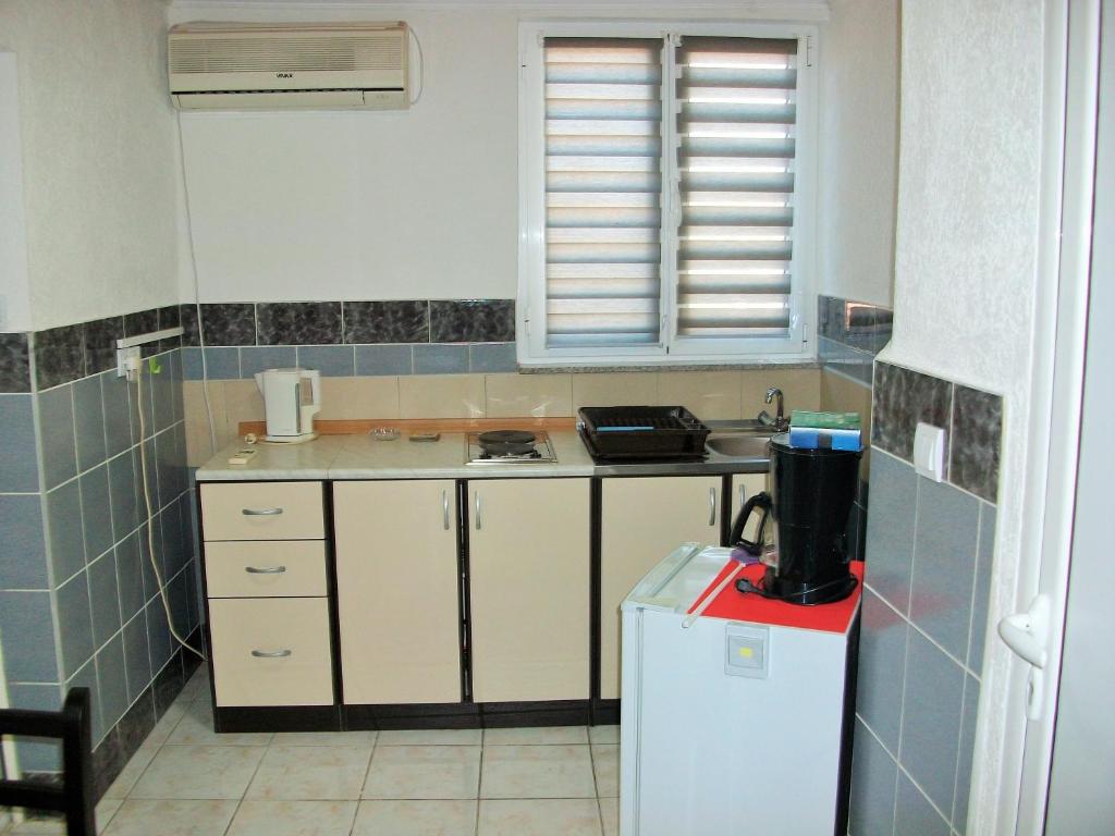 a small kitchen with a sink and a refrigerator at Apartments Petrovic in Krimovice