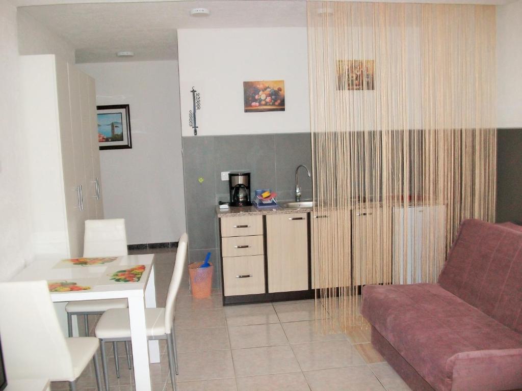 a living room with a couch and a table at Apartments Petrovic in Krimovice