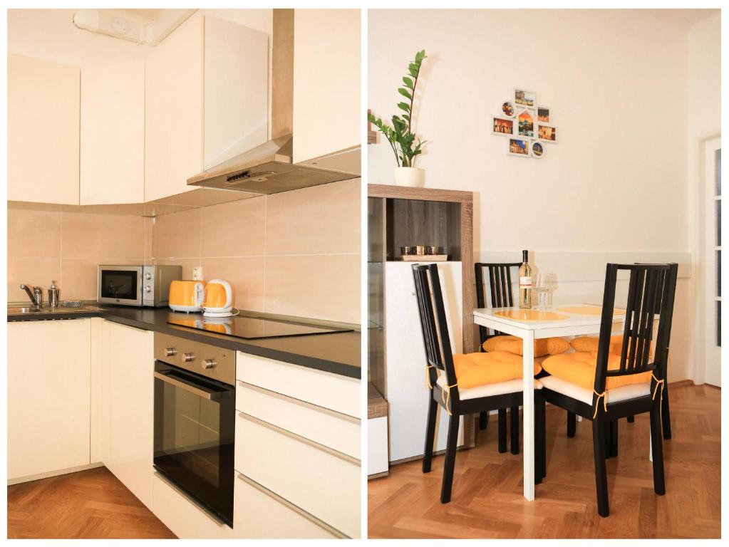A kitchen or kitchenette at Yellow apartment few steps from metro
