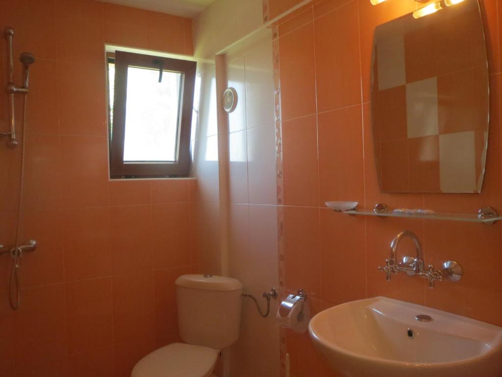 a bathroom with a toilet and a sink at Family Hotel Golden Lion in Primorsko