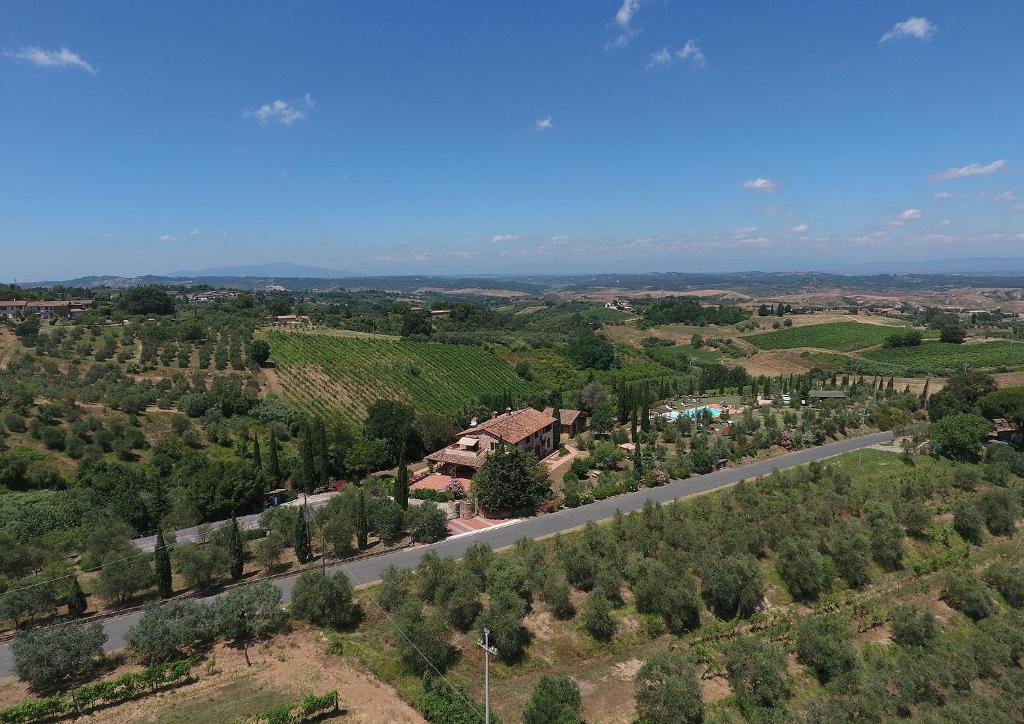 an aerial view of a road in a vineyard at Piè di Costa in Montaione