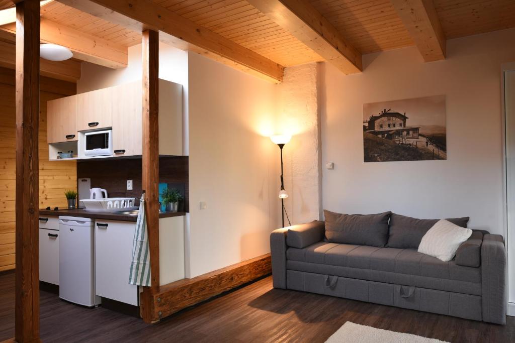 Kuchyň nebo kuchyňský kout v ubytování Apartmány Vízmberk