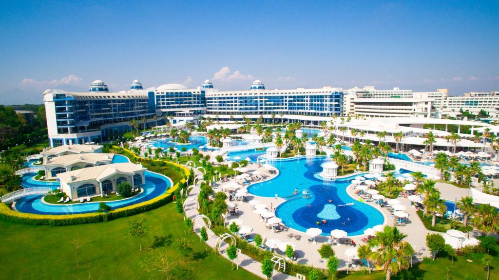 an aerial view of a resort with a pool at Sueno Hotels Deluxe Belek in Belek