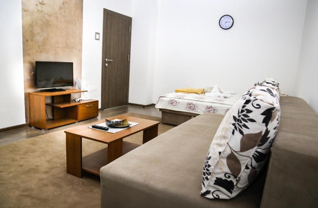 a living room with a couch and a tv at Comfort Inn Apartment 2 in Novi Pazar