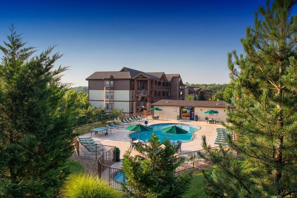 an aerial view of a resort with a swimming pool at Palace View Resort by Spinnaker in Branson