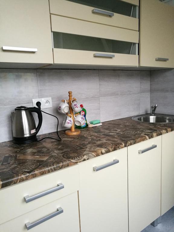 Kuchyňa alebo kuchynka v ubytovaní Mikołajki Apartamenty Rynek