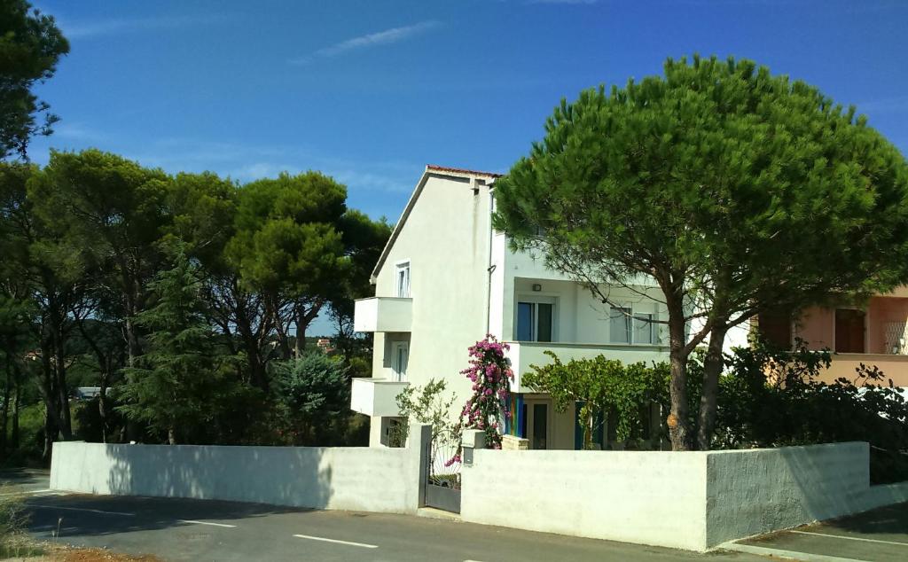 Una casa blanca con un árbol delante. en Holiday Home Pineta, en Vinkuran