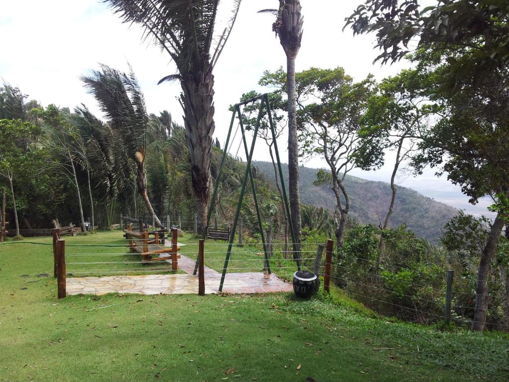 a swing in a field with a palm tree at Sítio do Bosco Park in Tianguá