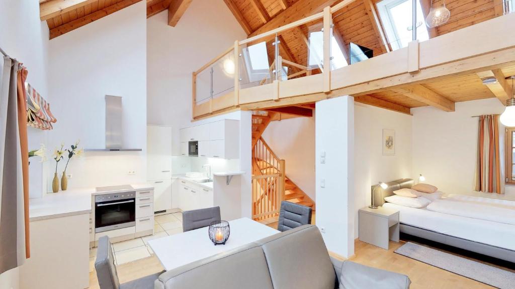 a large living room with a loft conversion at Bauernhofpension Herzog zu Laah in Linz