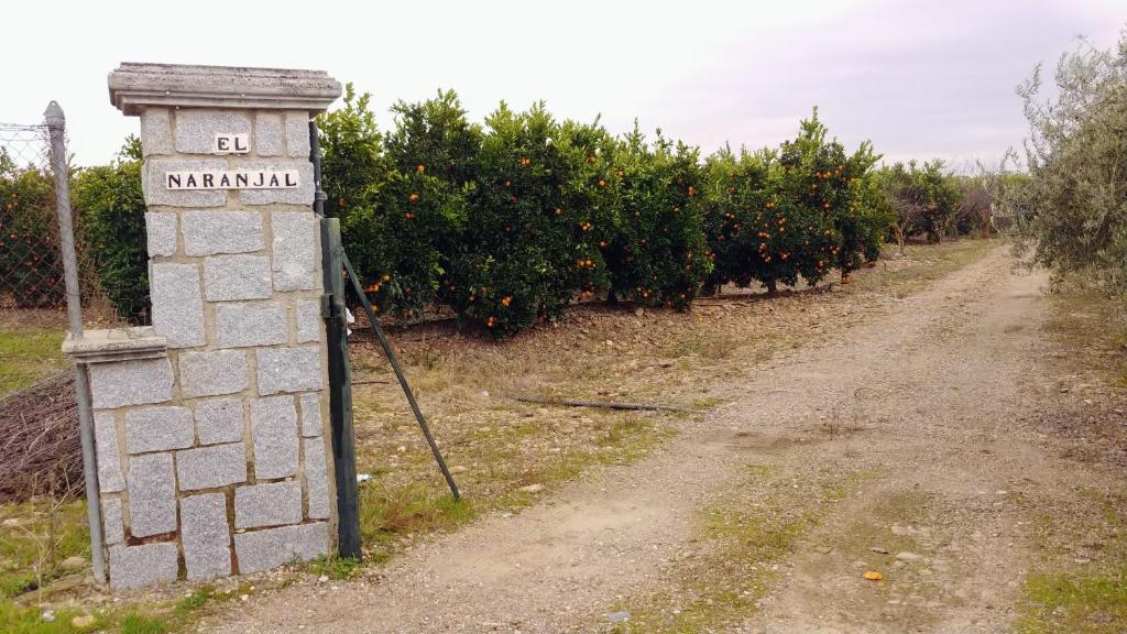 una señal para un viñedo al lado de un camino de tierra en Casa Rural Los Naranjos, en Almodóvar del Río