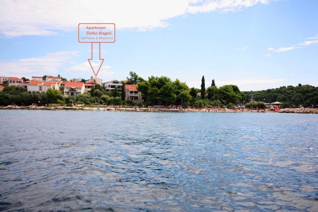 ein Basketballkorb mitten im Wasser in der Unterkunft Apartmani blagaic in Maslinica