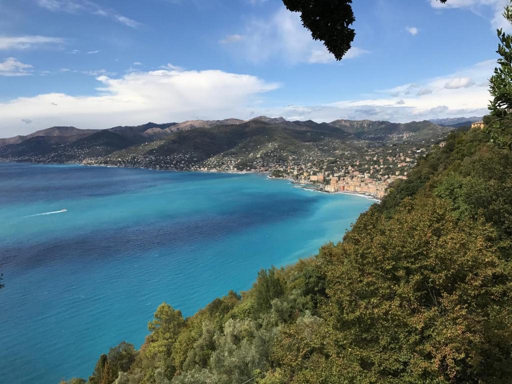a view of the ocean from a mountain at Villa CieloMare in Camogli