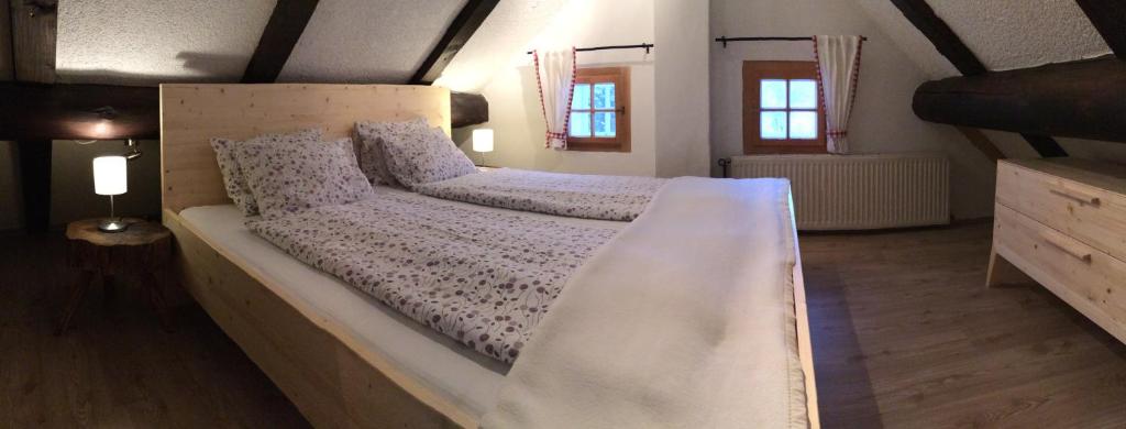 ラムサウ・アム・ダッハシュタインにあるKnollhäuslのベッドルーム1室(大型ベッド1台付)
