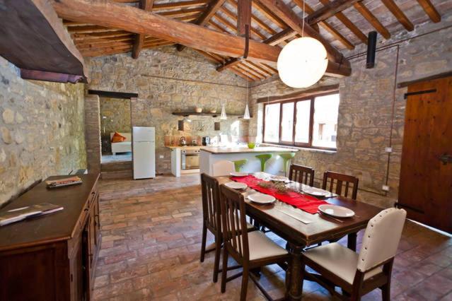 a kitchen and dining room with a table and chairs at The Sanctuary by Caimeli in Umbertide